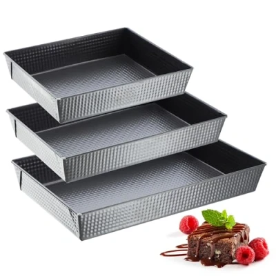 Afbeelding van KADAX Set van 3 rechthoekige bakvormen in maten, hoge randen voor cake, toast, cheesecake, brownie, onderhoudsvriendelijk, warmteverdeling, zwart
