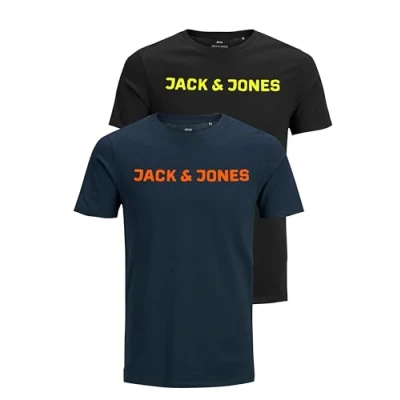 Afbeelding van Jack &amp; Jones Jjecorp Logo Tee SS O Neck Noos T shirt voor heren, Set van 2 (1 blazer, marineblauw, 1 zwart)