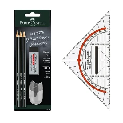 Afbeelding van FABER CASTELL 205067 Exam potloodset met 14 cm hoek, HB potloden, gum en puntenslijper