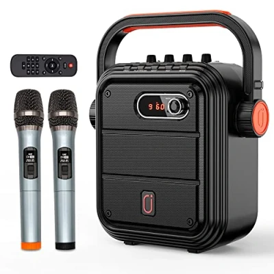 Afbeelding van JYX Karaokemachine met 2 draadloze microfoons, draagbare karaoke luidspreker voor volwassenen en kinderen, compatibel TWS, radio, AUX ingang, REC, TF