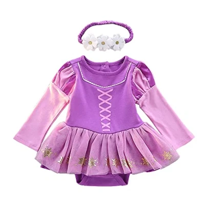 Afbeelding van Lito Angels Prinsessenkostuum voor baby&#039;s, meisjes, romper Halloween, verjaardag, kostuum met hoofdband, paars, leeftijd 12 18 maanden
