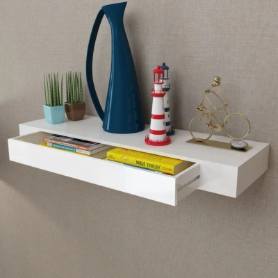 Afbeelding van Wandschap met lade zwevend MDF wit