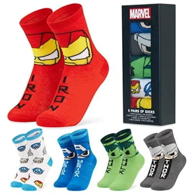 Afbeelding van Marvel Kindersokken, 5 paar Spiderman Avengers sokken, fantasiesokken voor kinderen, superhelden, kinderkleding, jongens, maten 30 35, 35 40, Zwarte
