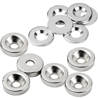 Afbeelding van vasalat Set van 12 ronde neodymium magneten vernikkeld met metalen schijf verzonken gat Ø 15 mm