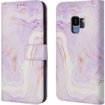 Afbeelding van iMoshion Hoesje Met Pasjeshouder Geschikt voor Samsung Galaxy S9 Design Bookcase smartphone Paars / Purple Marble