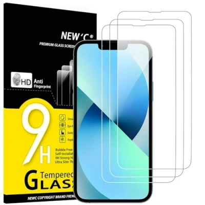 Afbeelding van NEW&#039;C Displaybeschermfolie van gehard glas voor iPhone 13 Mini (5,4), zonder luchtbellen, extreem robuust (0,33 mm HD ultra transparant), hardheid 9H, 3 stuks