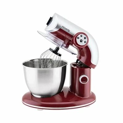 Afbeelding van H.Koenig KM80 Professionele kneedmachine, 5,5 l, rood, krachtig, 1000 W, keukenmachine, 4 snelheden, garde, handmixer, haken, kneeddeksel, spatwaterdicht deksel