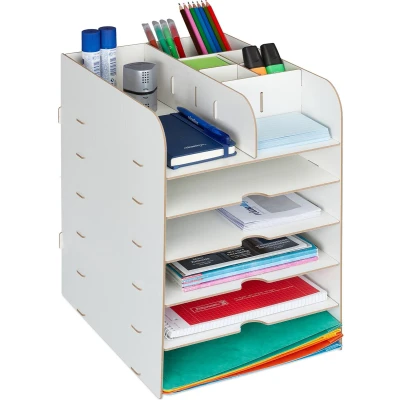 Afbeelding van Relaxdays bureau organizer documentenbak brievenbak desk pennenbak wit