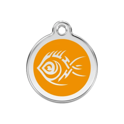 Afbeelding van Tribal Fish Orange roestvrijstalen hondenpenning medium/gemiddeld dia. 3 cm RedDingo