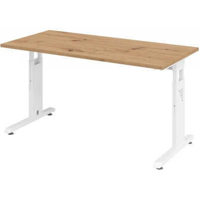 Afbeelding van MEGA 614 W Bureau Tafelhoogte I In hoogte verstelbaar 140 x 67 Essen Eik/Wit