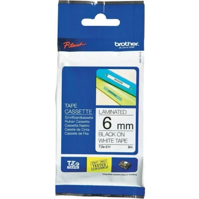 Afbeelding van Brother TZe 211 Tape Zwart op wit (6 mm)
