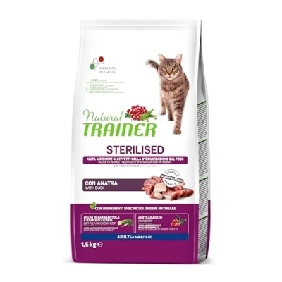 Afbeelding van 1,5kg Natural Trainer kat Sterilised met eend droogvoer
