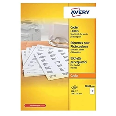 Afbeelding van Avery DP002 100, Wit, Zelfklevend printerlabel, A4, Papier, Permanent, Rechthoek