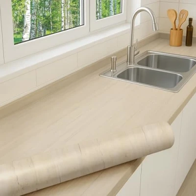 Afbeelding van DIMEX Zelfklevende folie, grenenlook, wit, voor meubels, deuren, keuken, kast, tafel, rolbreedte 90 cm x keuze
