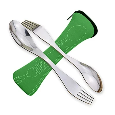 Afbeelding van Spork Stainless Steel, Vork en Lepel, Draagbaar Dubbel Gebruik Kampeerbestek, Campingbestekset van 2