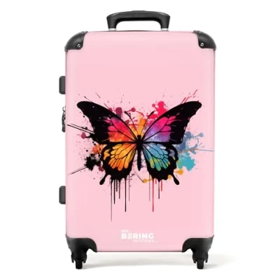 Afbeelding van NoBoringSuitcases.com® Kindertrolley met vlinder Meisjes koffer roze 20 kg bagage