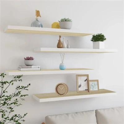 Afbeelding van Wandschappen zwevend 4 st 120x23,5x3,8 cm MDF eikenkleurig wit