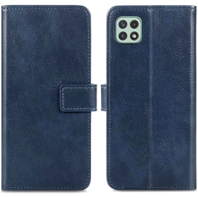 Afbeelding van iMoshion Hoesje Geschikt voor Samsung Galaxy A22 (5G) Met Pasjeshouder Luxe Bookcase Donkerblauw
