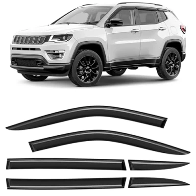 Afbeelding van CLIM ART Set van 6 autodeflectoren voor/compatibel met Jeep Compass 2016 2024 luchtdeflector, deflector voor auto, lucht, zwart