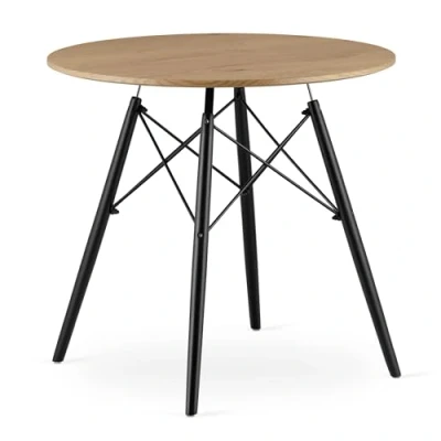 Afbeelding van TODI 80 Ronde Eettafel, Scandinavisch Design, Blad in Eikenkleur, Zwarte Beukenhouten Poten, Geschikt voor Keuken, Eetkamer en Woonkamer, Ø80 cm