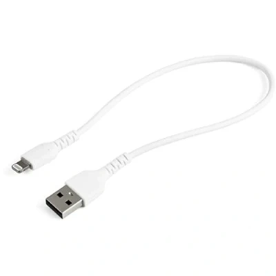 Image de StarTech.com Câble USB A vers Lightning Blanc Robuste 30cm de Charge/Synchronisation Type en Fibre Aramide iPad/iPhone 12 Certifié Apple MFi (RUSBLTMM30CMW) mâle pour 30 cm