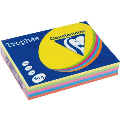 Afbeelding van Clairefontaine Trophée intens A4, 80 gr/m², 5x100 vel, (geel, groen, paars, blauw, rood)