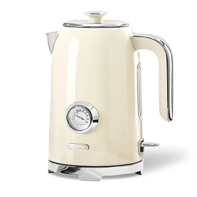 Afbeelding van Wiltal waterkoker [1,7 liter, 2200 W], retro, crème, roestvrij staal, broodrooster, retro (watertemperatuurweergave in design, buitenwaterniveau indicator)