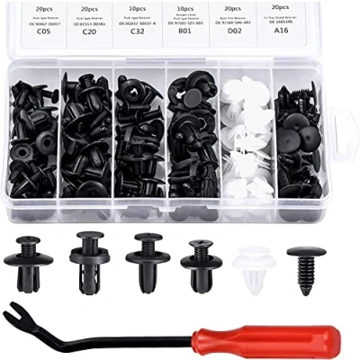Afbeelding van YUENX 100 stuks klinknagels clips kunststof beschermende bevestiging met verschillende vormen en maten, universeel, voor auto&#039;s, deurpanelen opbergdoos (zwart, wit)
