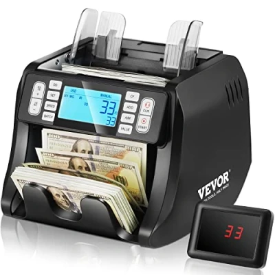 Afbeelding van VEVOR Geldteller, bankbiljettenteller met namaakdetectie UV, MG, IR en DD, telmachine voor het tellen van contant geld USD EUR toevoegings batchmodi, groot lcd display extern