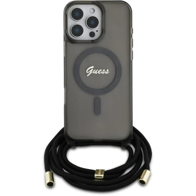 Afbeelding van Guess GUHMP16LHCTSGNSK iPhone 16 Pro 6,3&quot; czarny/zwart hardcase Crossbody Cord Script MagSafe, Mobiele telefoonketen, Zwart