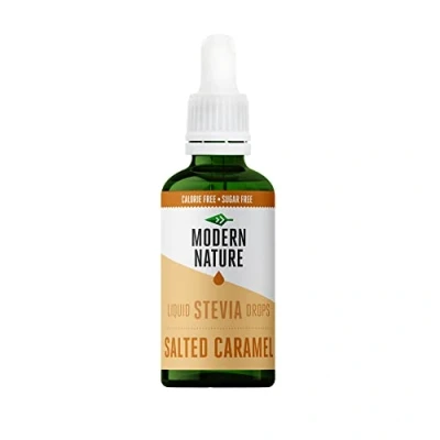 Afbeelding van Modern Nature Vloeibare stevia druppels gezouten karamelsmaak geen calorieën en suikervrij keto veganistisch dieet smaak voor koffie, eiwitten, pap, yoghurt drops zoetstof, 50 ml