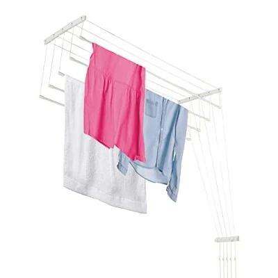 Afbeelding van KADAX Plafondwasrek met 5 stangen, wanddroger stalen spijlen, belastbaar tot 10 kg (wit/120 cm)