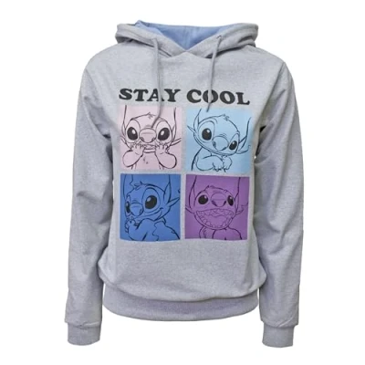 Afbeelding van Disney Lilo en Stitch sweatshirt voor dames, meisjes, katoen, bedrukt, met capuchon 6955, grijs.