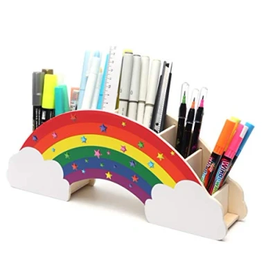 Afbeelding van EXERZ Regenboog potloodhouder + 50 sterren stickers bureau organizer/potloodhouder creatieve decoratieve doos DIY schrijfwaren student make up opslag thuis school