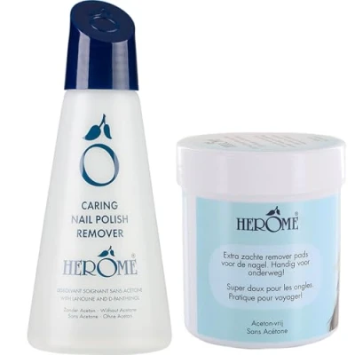 Afbeelding van Herome Caring Nail Polish Remover Duo Nagellak Zonder Aceton 1x &amp; Pads 100