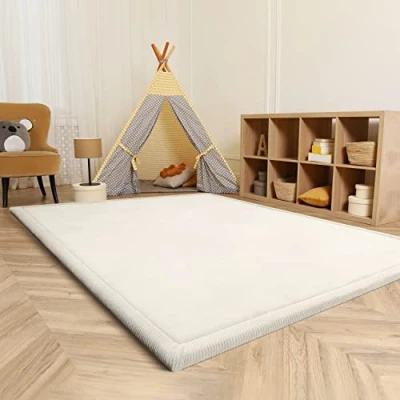 Afbeelding van Paco Home Tapijt voor kinderkamer, baby, meisjes, jongens, wollig, antislip, modern, afmetingen: 200 x 280 cm, kleur: crème