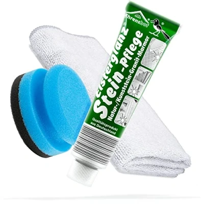 Afbeelding van detailmate Polijstset met XXL tube van 150 ml, polijstpasta voor steenverzorging + hoogwaardige microvezeldoek spons, reinigt, polijst en behoudt graniet