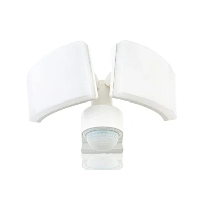 Afbeelding van HUBER Led schijnwerper met bewegingsmelder, 360 graden, 2 x 20 W, 4400 lm, 3 sensoren, matrixlenzen en zonebeperking, wand hoekmontage, IP65, wit