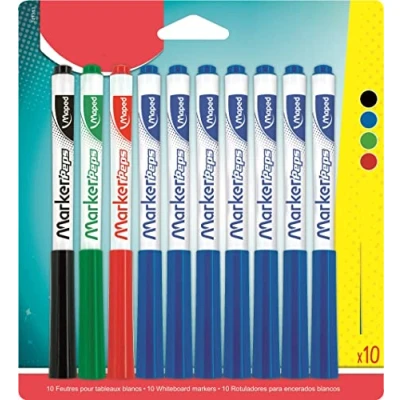 Afbeelding van Maped Doos met 10 Marker&#039;Peps droog uitwisbare viltstiften Medium Tip 1.5mm Kleur: Blauw x7, Zwart x1, Rood x1 en Groen