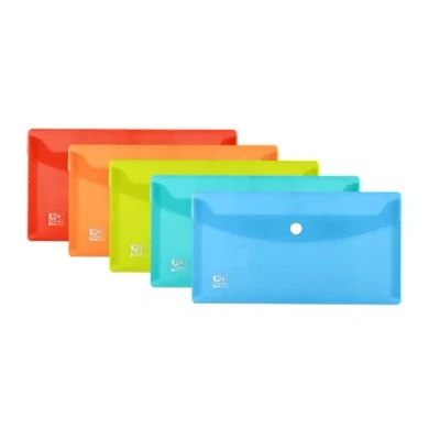 Afbeelding van Oxford 5 stuks DIN lange documentenmap, kunststof, transparant, kleuren, blauw, geel, oranje, rood, groen