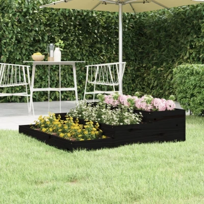 Afbeelding van Plantenbak 107x107x27 cm massief grenenhout zwart
