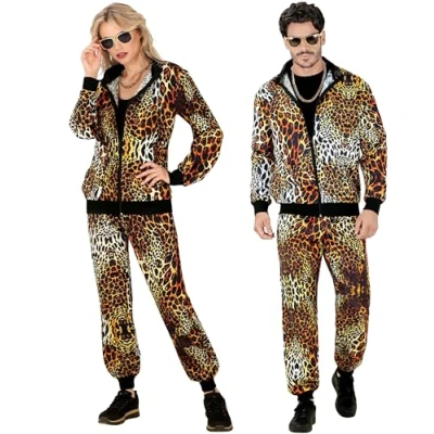 Afbeelding van Widmann Leeuw &amp; Tijger Luipaard Panter Kostuum Slick Als Een Retro Trainingspak Geel, Zwart Large Carnavalskleding Verkleedkleding