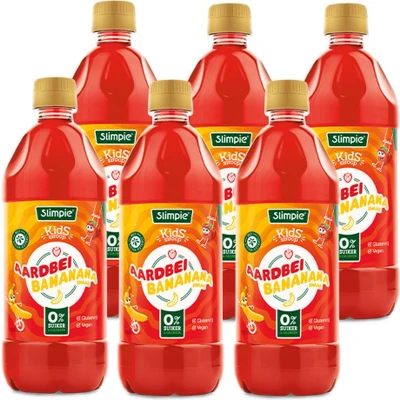 Afbeelding van Slimpie Siroop Kids Aardbei Bananana 6 x 580 ml Voordeelverpakking