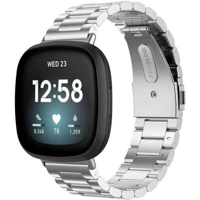 Afbeelding van imoshion Bandje met Horlogeband inkorter Geschikt voor Fitbit Versa 4, 3, Sense 2, Stalen band zonder installatiehulp Zilver
