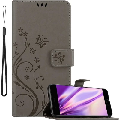 Afbeelding van Cadorabo Hoesje geschikt voor Huawei P10 PLUS in BLOEMEN GRIJS Beschermhoes bloemmotief met magnetische sluiting, standfunctie en kaartsleuven Book Case Cover Etui