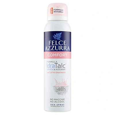 Image de Felce Azzurra Déodorant Spray Confort avec Lait Hydratant, Formule IdraTalc, Efficacité 48 Heures, Non Tache 150 ml