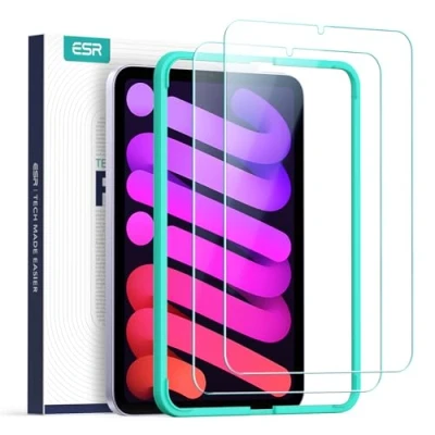 Afbeelding van ESR Gehard glas, compatibel met iPad Mini 6 2021, HD displaybeschermfolie, transparant, krasbestendig, inbegrepen, eenvoudige installatieframes, 2 stuks