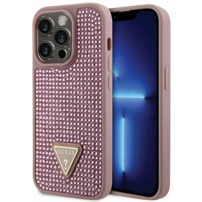 Afbeelding van Guess Rhinestones Triangle Logo Back Cover Geschikt voor Apple iPhone 14 Pro (6.1&quot;) Roze