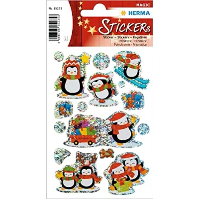 Afbeelding van Stickers winter pinguins, prismatisch folie