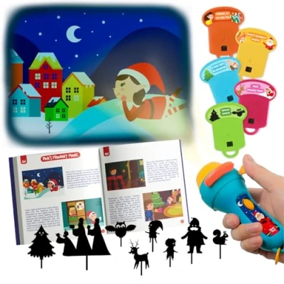 Afbeelding van Nene Toys Interactief kerstsprookjesboek met projector en schaduwpoppen magische verhalen theaterset voor kinderen van 3 jaar 5 talen ideaal het slapengaan